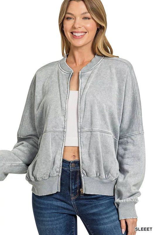 Zenana Acid Washed Fleece Jacket - Bitsy Gypsy Boutique