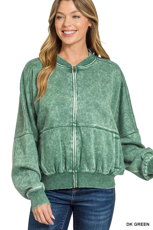 Zenana Acid Washed Fleece Jacket - Bitsy Gypsy Boutique