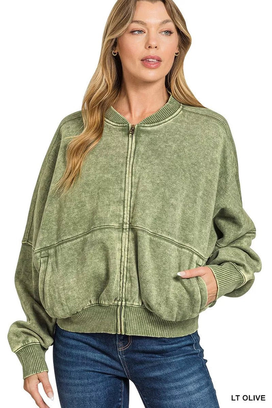 Zenana Acid Washed Fleece Jacket - Bitsy Gypsy Boutique