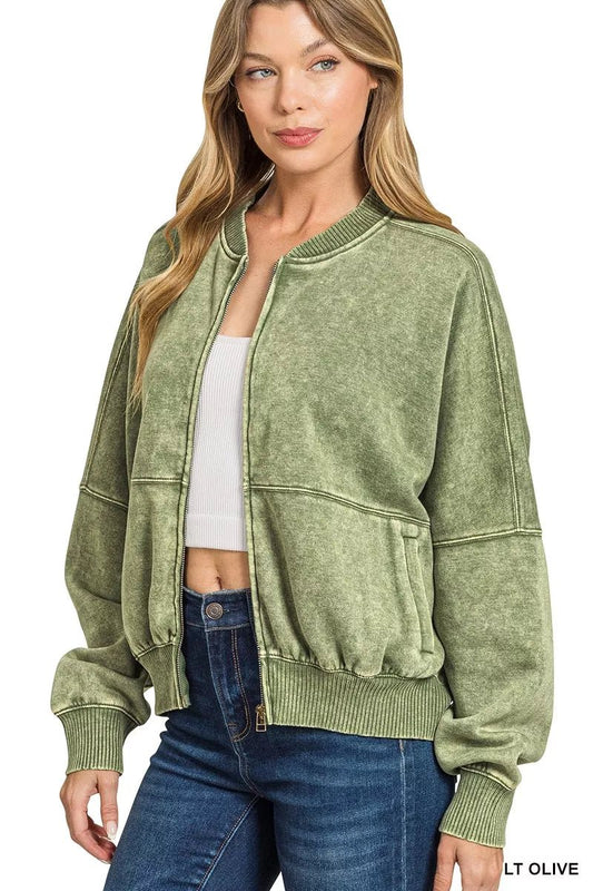 Zenana Acid Washed Fleece Jacket - Bitsy Gypsy Boutique