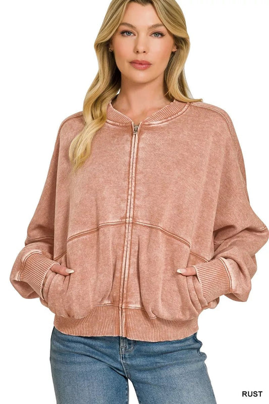 Zenana Acid Washed Fleece Jacket - Bitsy Gypsy Boutique