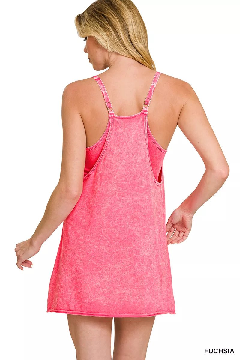 Zenana Acid Washed Mini Dress With Built - in Romper Liner - Bitsy Gypsy Boutique