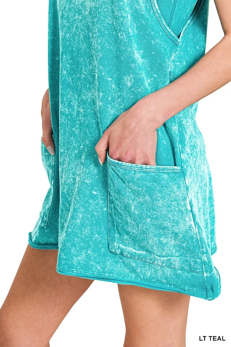 Zenana Acid Washed Mini Dress With Built - in Romper Liner - Bitsy Gypsy Boutique