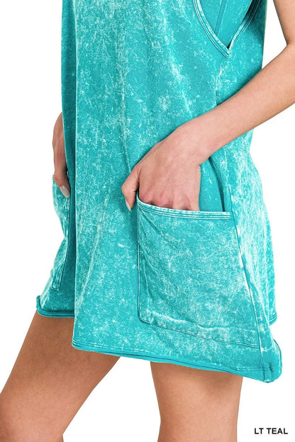 Zenana Acid Washed Mini Dress With Built - in Romper Liner - Bitsy Gypsy Boutique