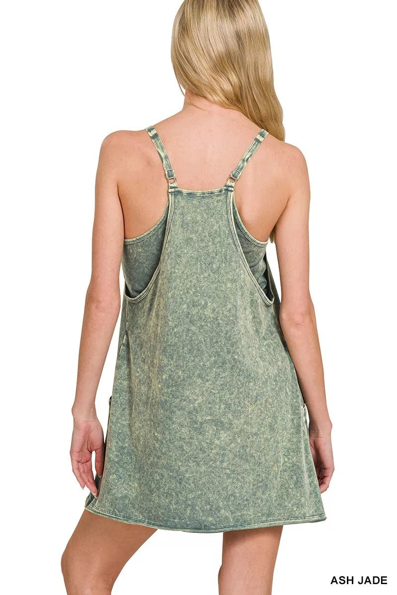Zenana Acid Washed Mini Dress With Built - in Romper Liner - Bitsy Gypsy Boutique