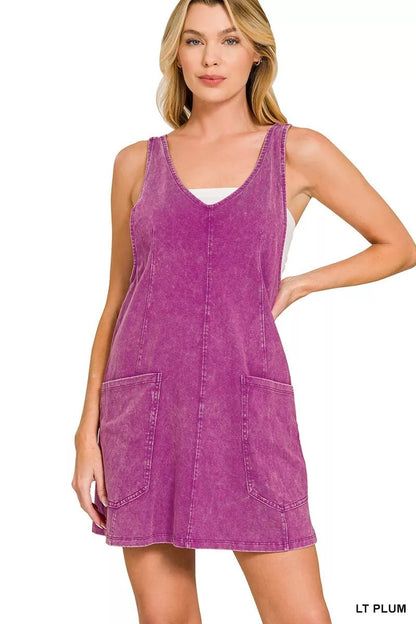 Zenana Acid Washed Overall Knit Mini Dress - Bitsy Gypsy Boutique