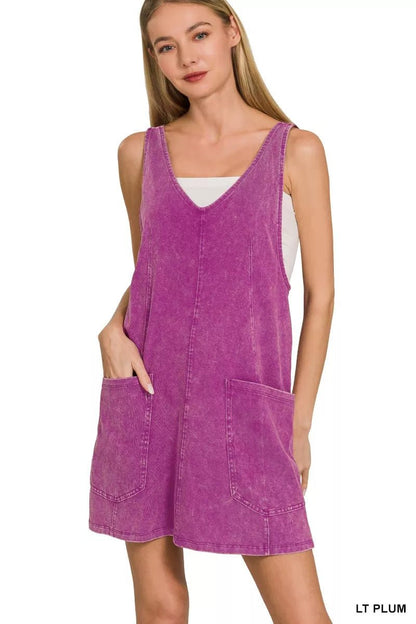 Zenana Acid Washed Overall Knit Mini Dress - Bitsy Gypsy Boutique