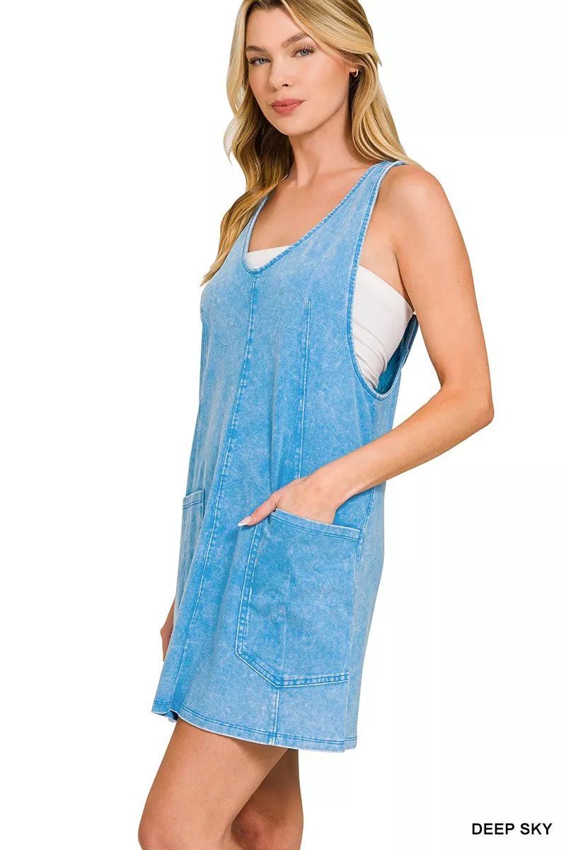 Zenana Acid Washed Overall Knit Mini Dress - Bitsy Gypsy Boutique