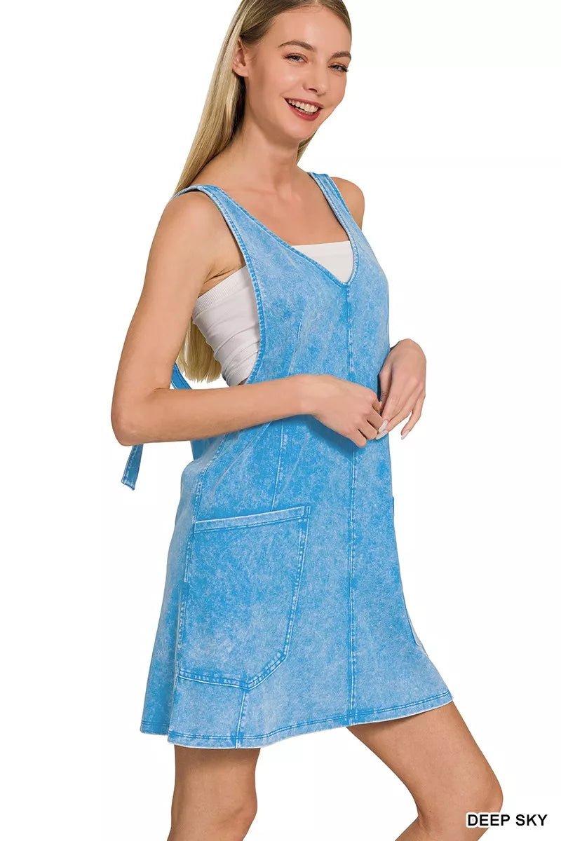 Zenana Acid Washed Overall Knit Mini Dress - Bitsy Gypsy Boutique