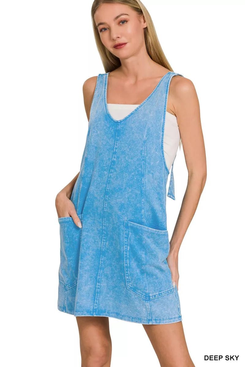 Zenana Acid Washed Overall Knit Mini Dress - Bitsy Gypsy Boutique