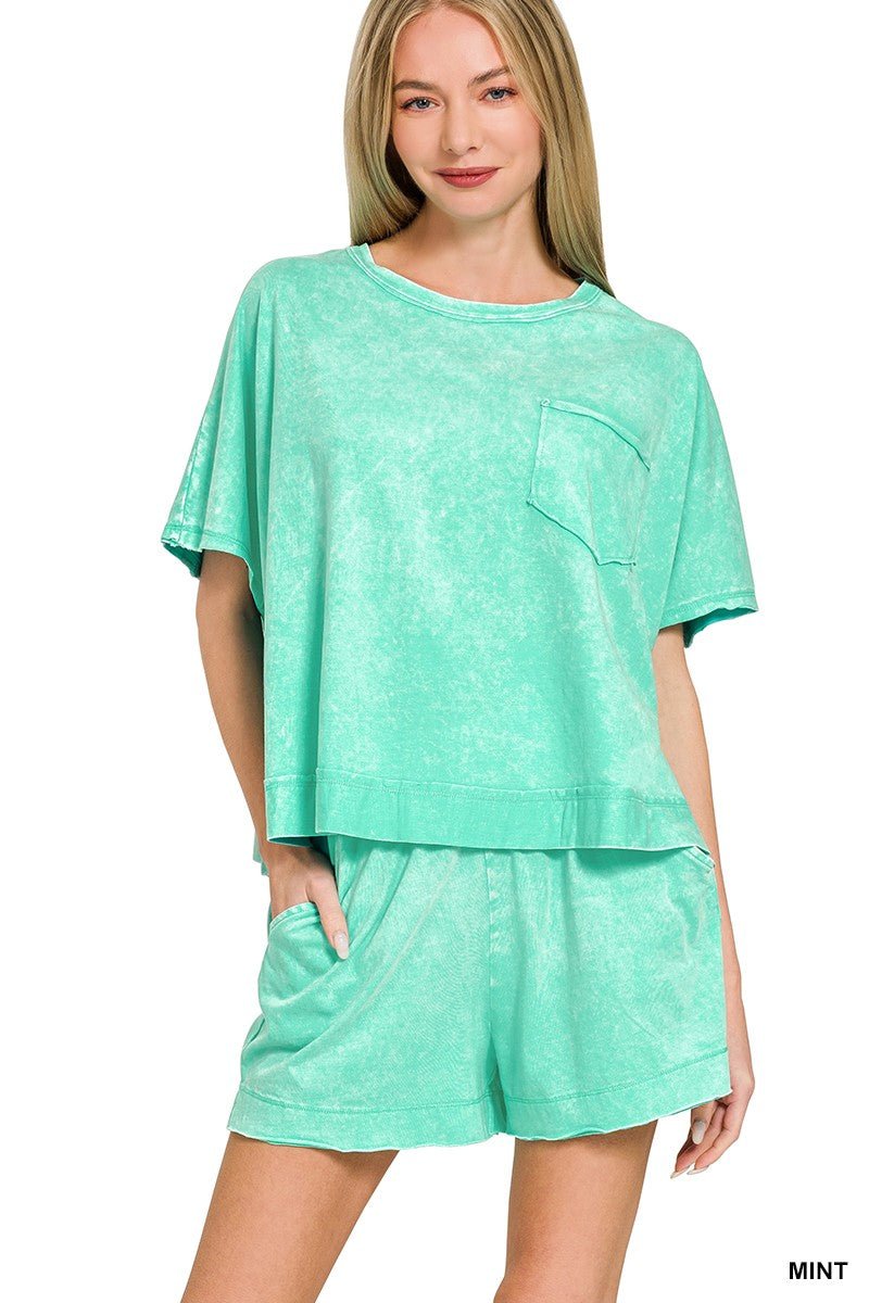 Zenana Acid Washed Oversized Top & Shorts Set - Bitsy Gypsy Boutique