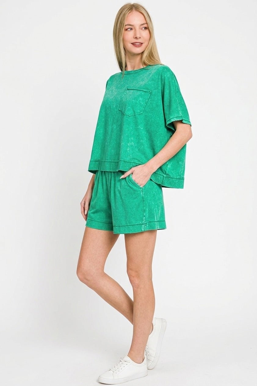 Zenana Acid Washed Oversized Top & Shorts Set - Bitsy Gypsy Boutique