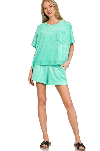 Zenana Acid Washed Oversized Top & Shorts Set - Bitsy Gypsy Boutique
