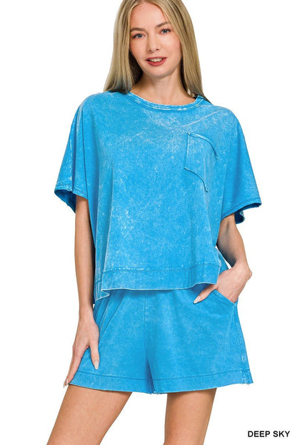 Zenana Acid Washed Oversized Top & Shorts Set - Bitsy Gypsy Boutique
