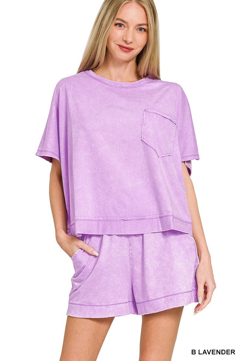 Zenana Acid Washed Oversized Top & Shorts Set - Bitsy Gypsy Boutique