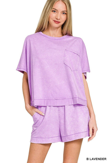 Zenana Acid Washed Oversized Top & Shorts Set - Bitsy Gypsy Boutique