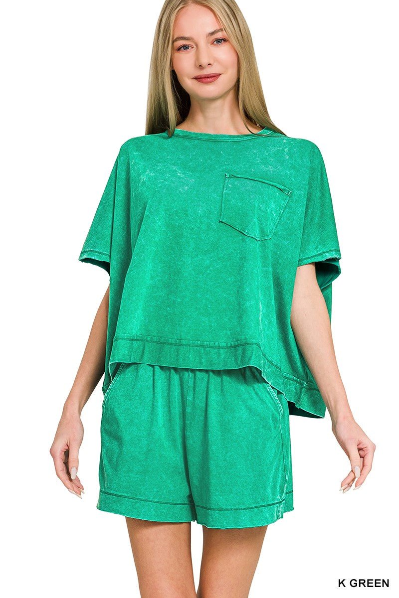 Zenana Acid Washed Oversized Top & Shorts Set - Bitsy Gypsy Boutique