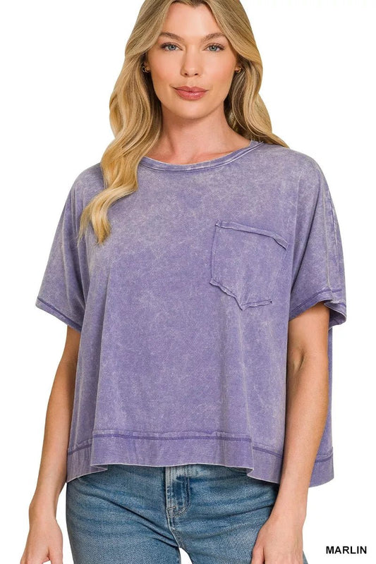 Zenana Acid Washed Round Neck Short Sleeve Oversized T-Shirt - Bitsy Gypsy Boutique