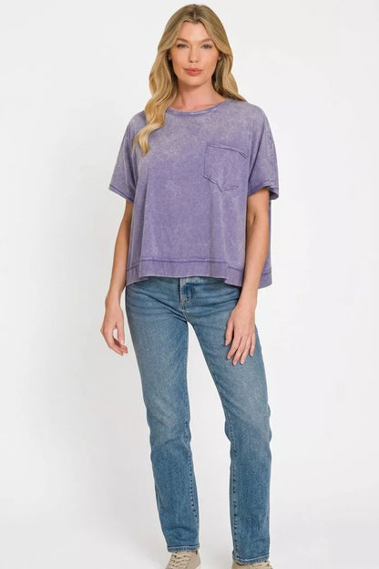 Zenana Acid Washed Round Neck Short Sleeve Oversized T-Shirt - Bitsy Gypsy Boutique