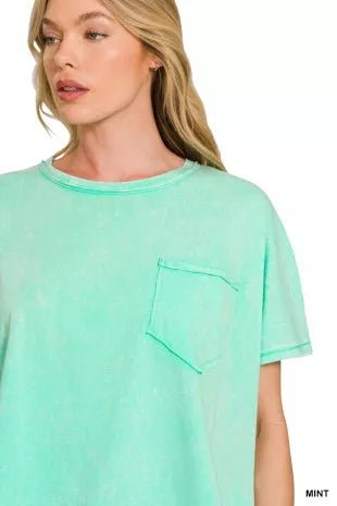 Zenana Acid Washed Round Neck Short Sleeve Oversized T-Shirt - Bitsy Gypsy Boutique