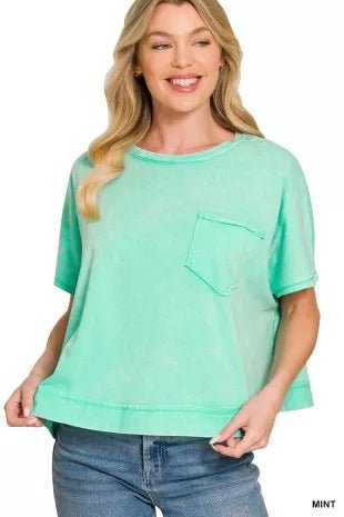 Zenana Acid Washed Round Neck Short Sleeve Oversized T-Shirt - Bitsy Gypsy Boutique