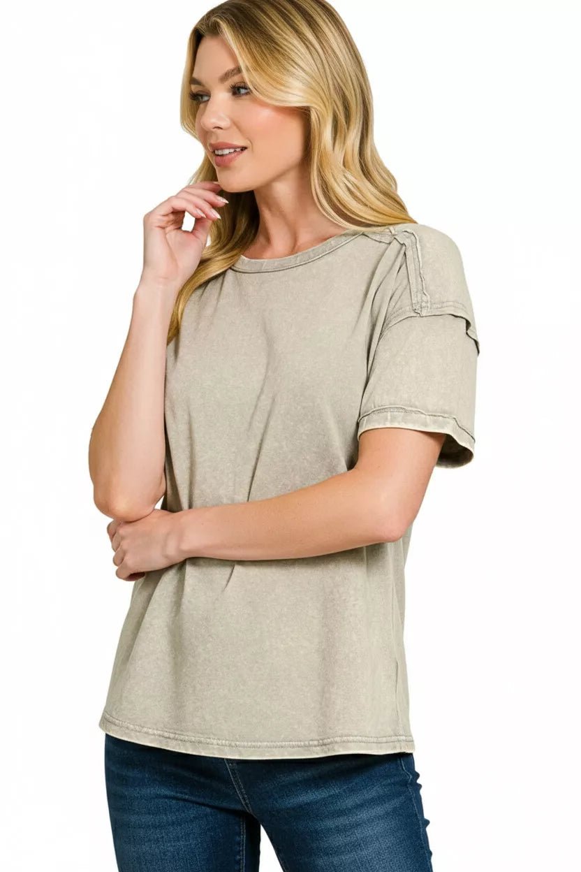Zenana Acid Washed Round Neck T-shirts - Bitsy Gypsy Boutique