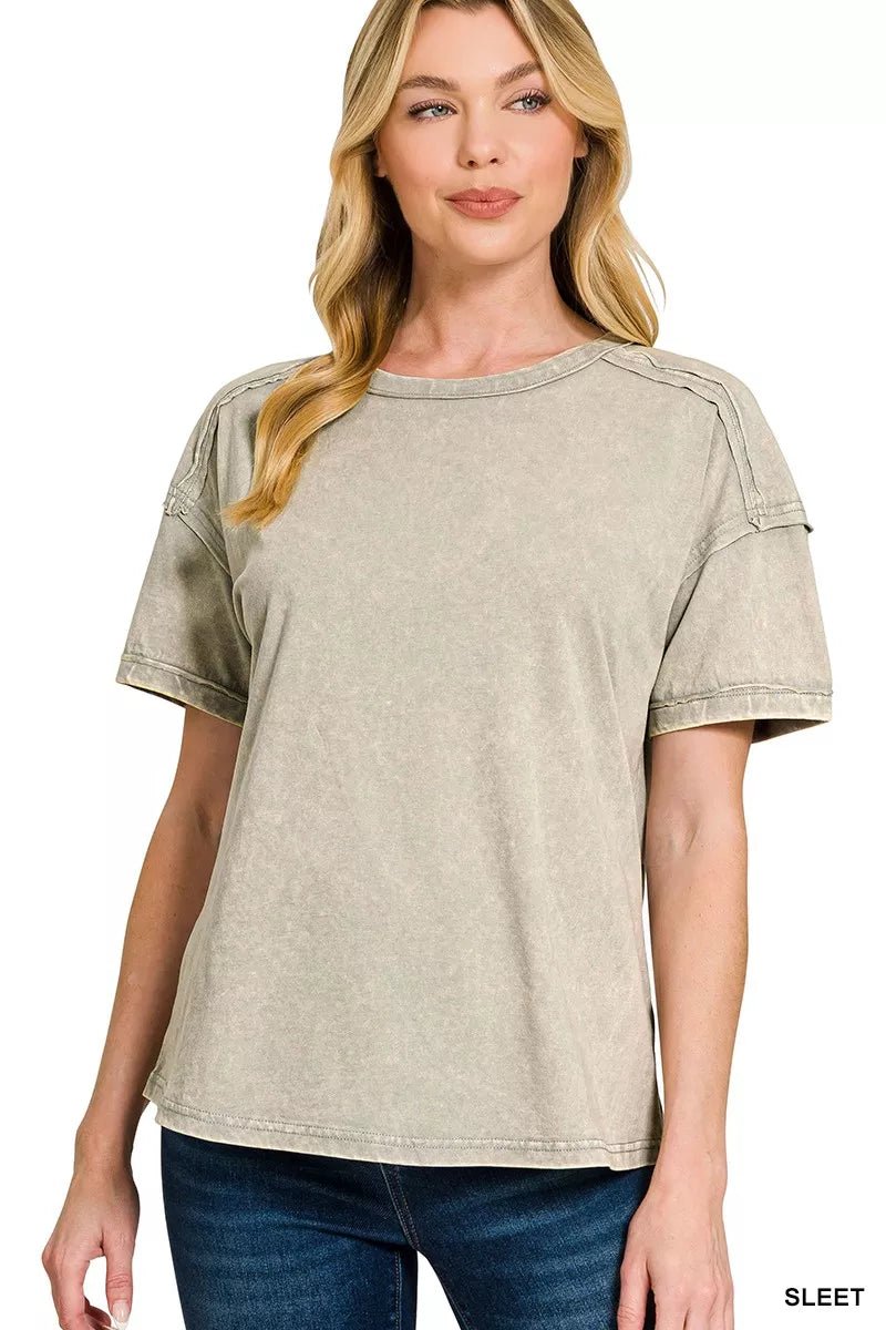 Zenana Acid Washed Round Neck T-shirts - Bitsy Gypsy Boutique