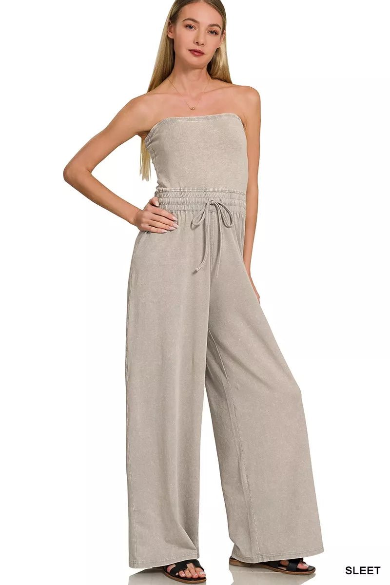 Zenana Acid Washed Strapless Tube Top Jumpsuit - Bitsy Gypsy Boutique