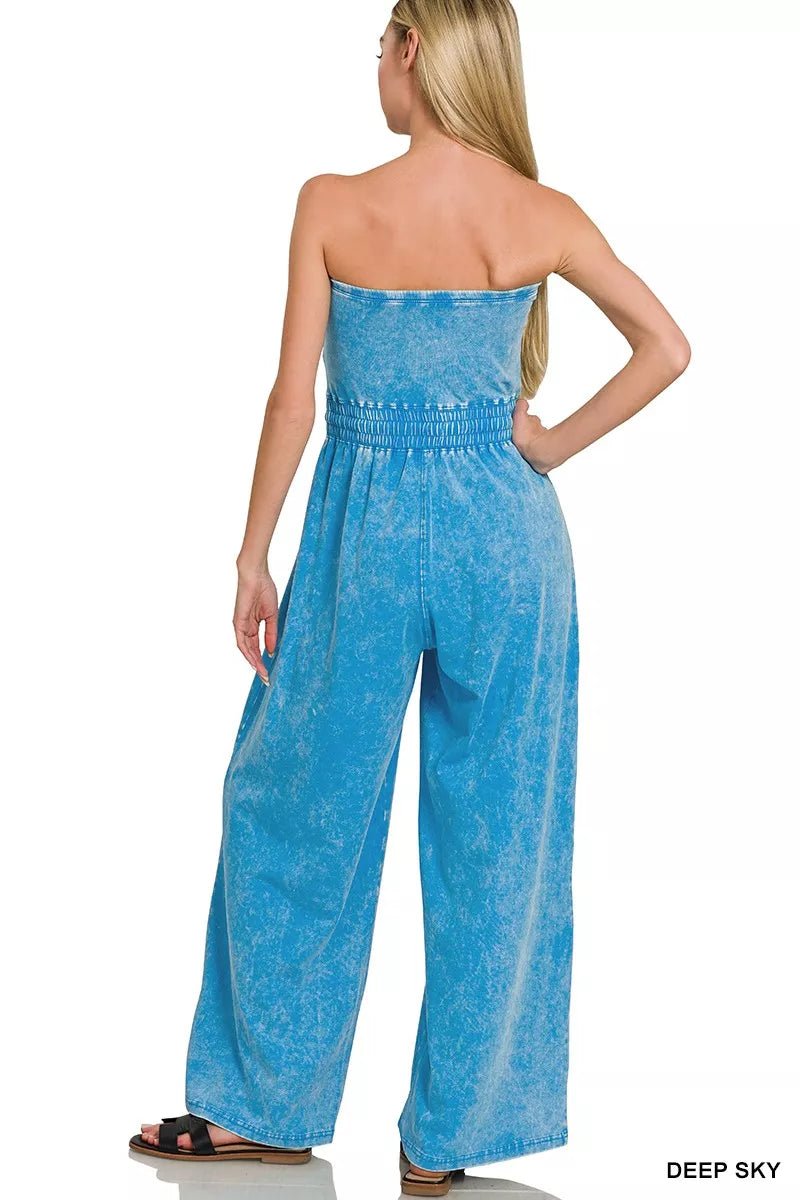 Zenana Acid Washed Strapless Tube Top Jumpsuit - Bitsy Gypsy Boutique