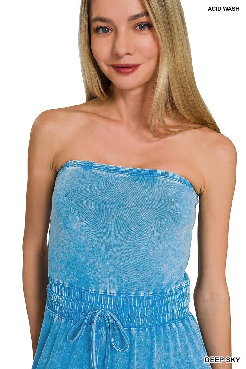 Zenana Acid Washed Strapless Tube Top Jumpsuit - Bitsy Gypsy Boutique