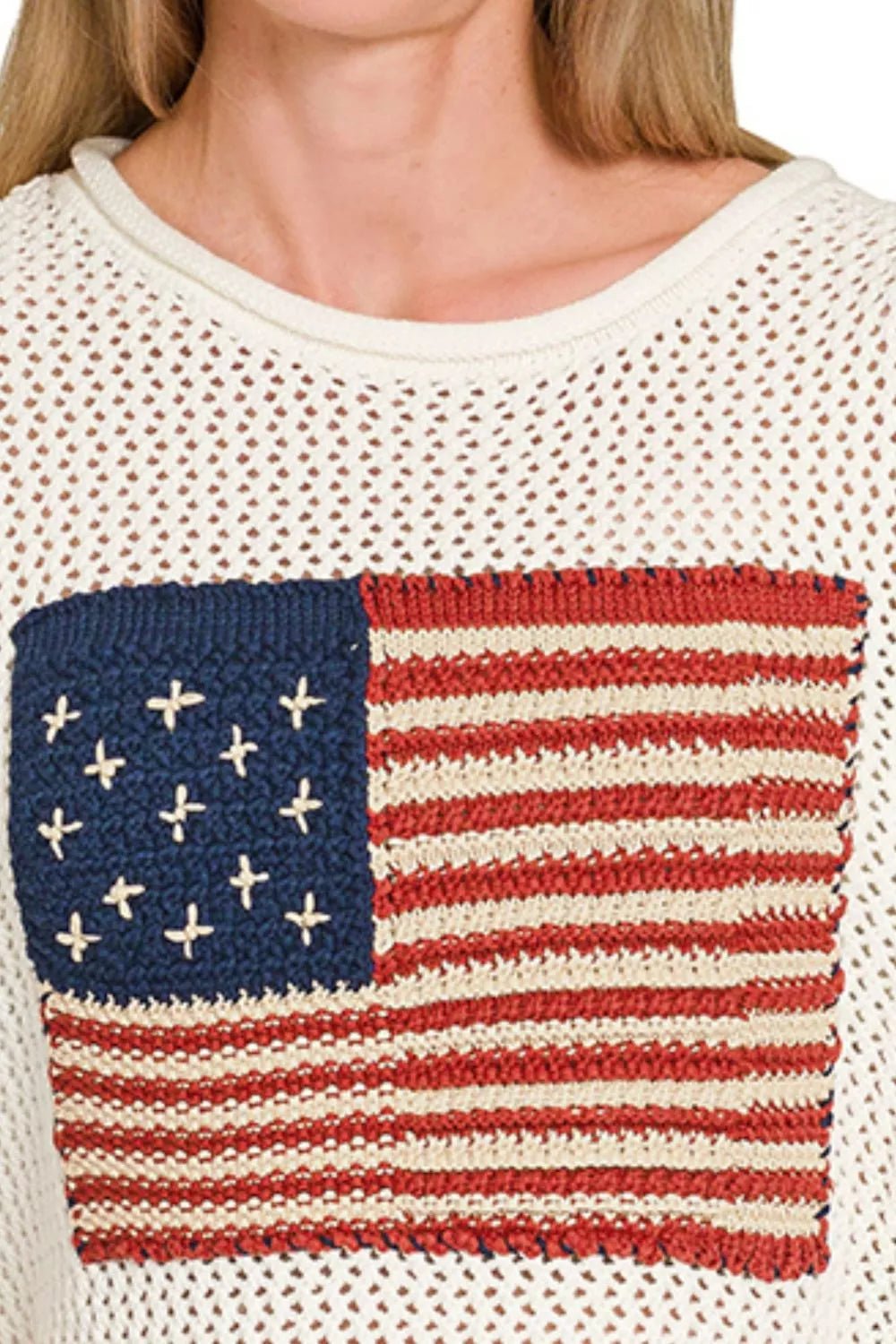 Zenana American Flag Crew Neck Sweater - Bitsy Gypsy Boutique