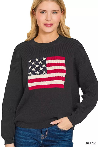 Zenana American Flag Crew Neck Sweater - Bitsy Gypsy Boutique
