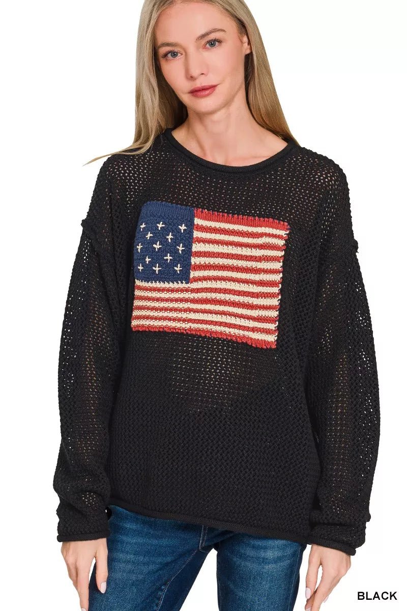 Zenana American Flag Crew Neck Sweater - Bitsy Gypsy Boutique