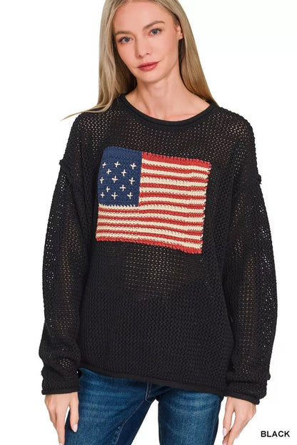 Zenana American Flag Crew Neck Sweater - Bitsy Gypsy Boutique