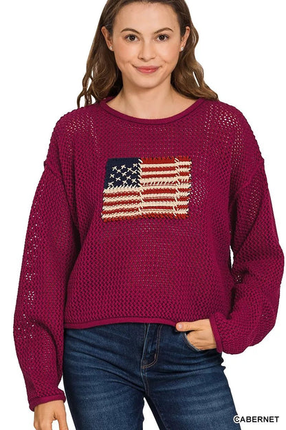 Zenana American Flag Crew Neck Sweater - Bitsy Gypsy Boutique