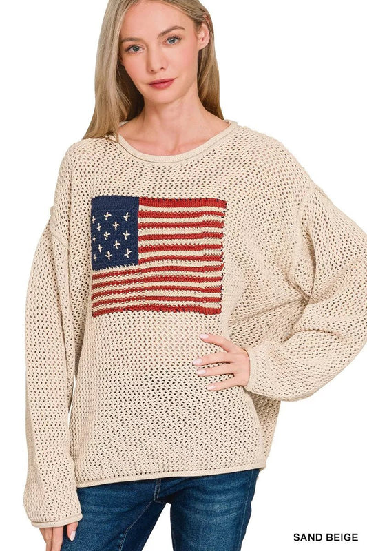 Zenana American Flag Crew Neck Sweater - Bitsy Gypsy Boutique