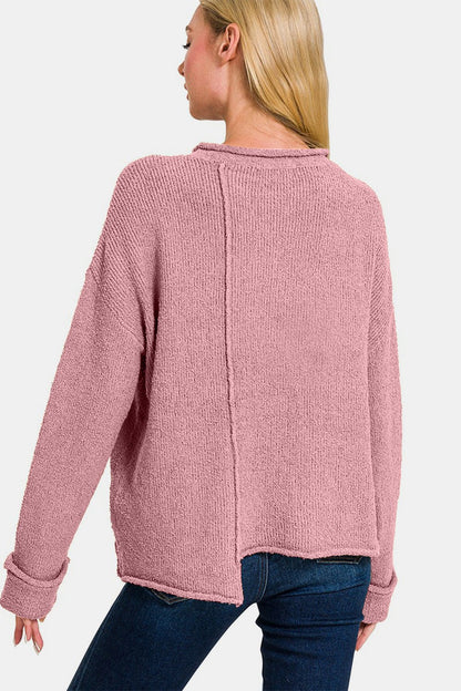 Zenana Asymmetric Hem Drop Shoulder Sweater - Bitsy Gypsy Boutique