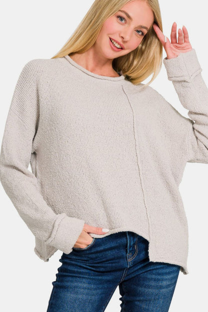 Zenana Asymmetric Hem Drop Shoulder Sweater - Bitsy Gypsy Boutique