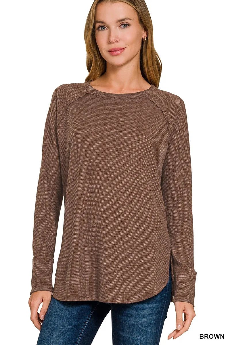 Zenana Baby Waffle Long Sleeve Top - Bitsy Gypsy Boutique