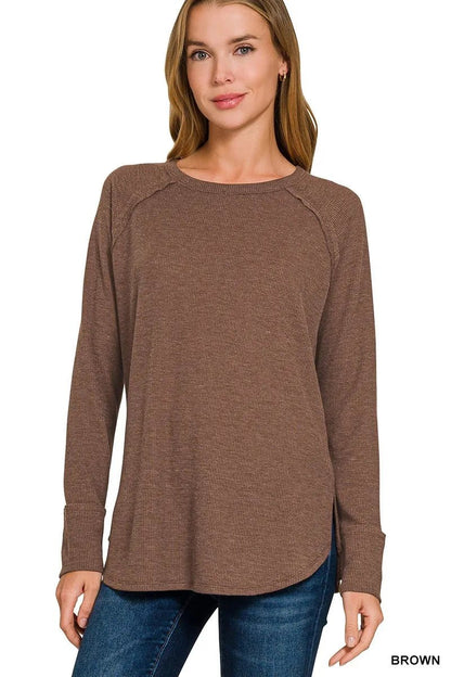 Zenana Baby Waffle Long Sleeve Top - Bitsy Gypsy Boutique