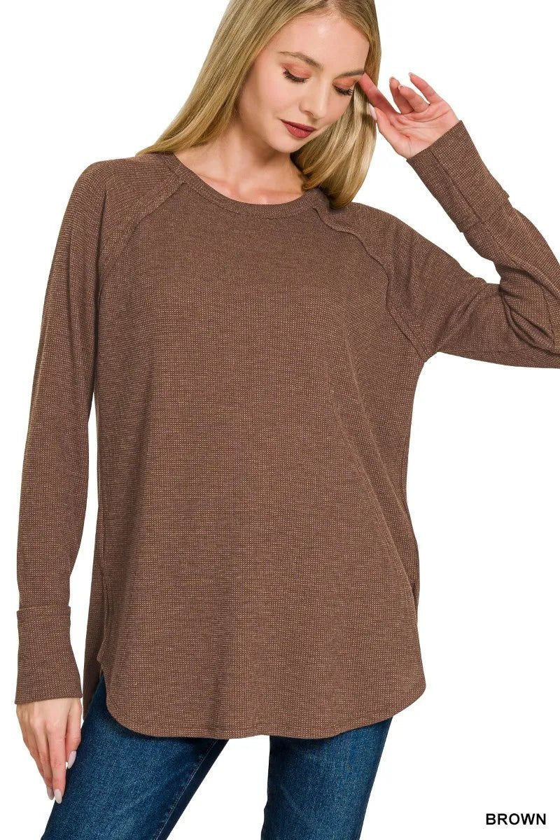 Zenana Baby Waffle Long Sleeve Top - Bitsy Gypsy Boutique