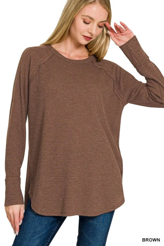 Zenana Baby Waffle Long Sleeve Top - Bitsy Gypsy Boutique