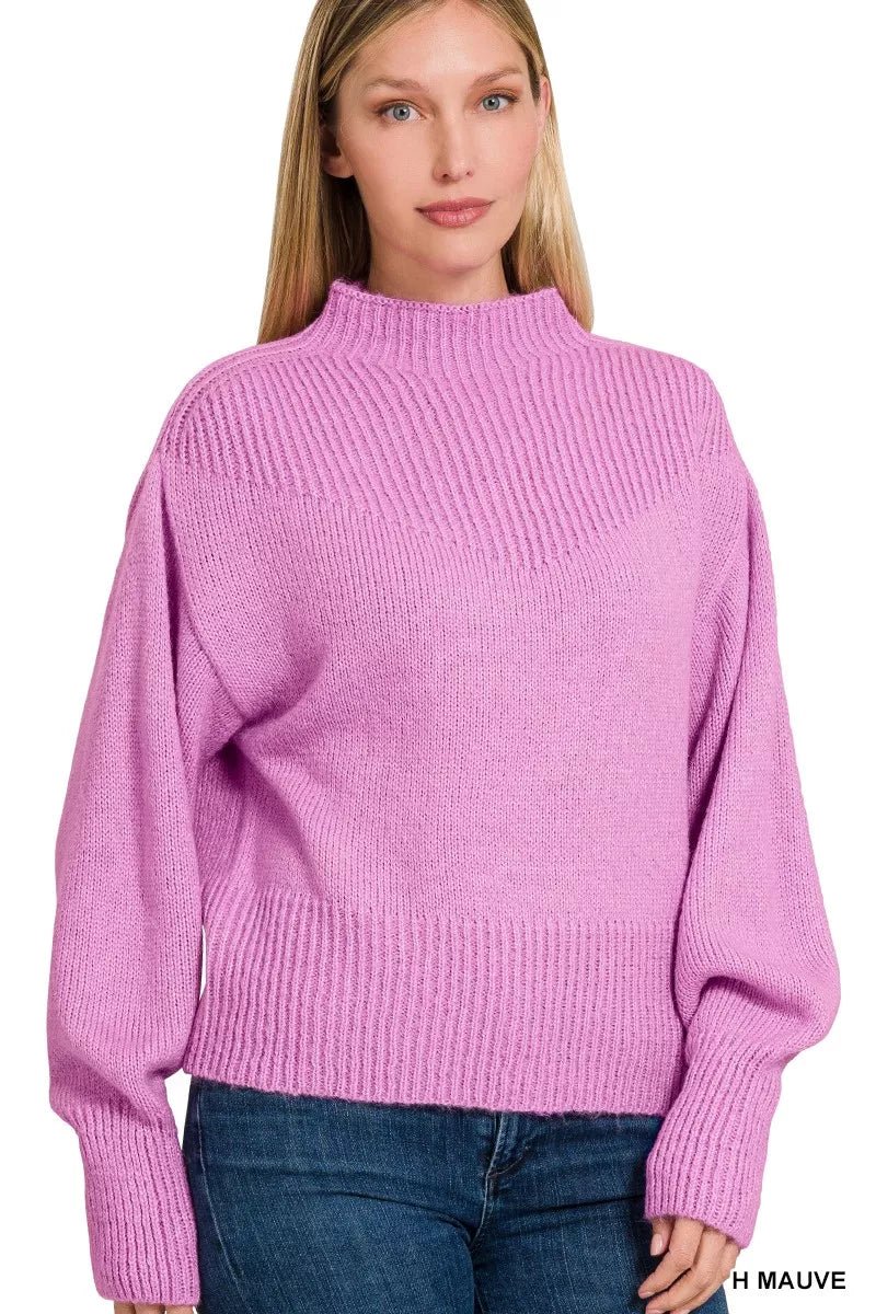 Zenana Balloon Sleeve Mock Neck Sweater - Bitsy Gypsy Boutique
