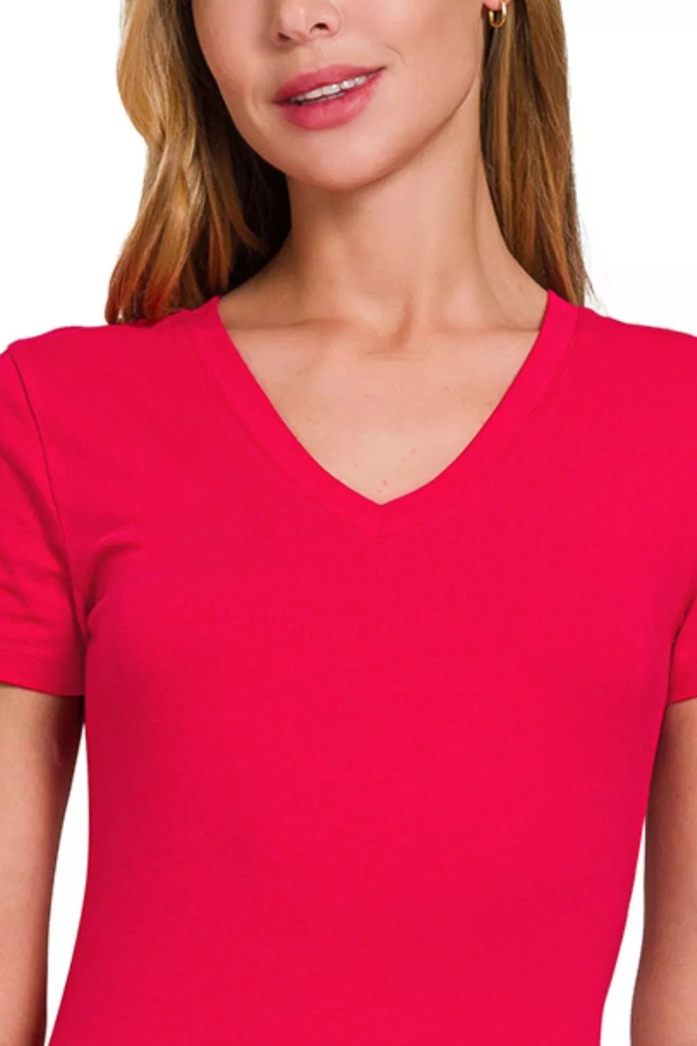 Zenana Basic Cotton V - Neck Short Sleeve T-Shirt - Bitsy Gypsy Boutique