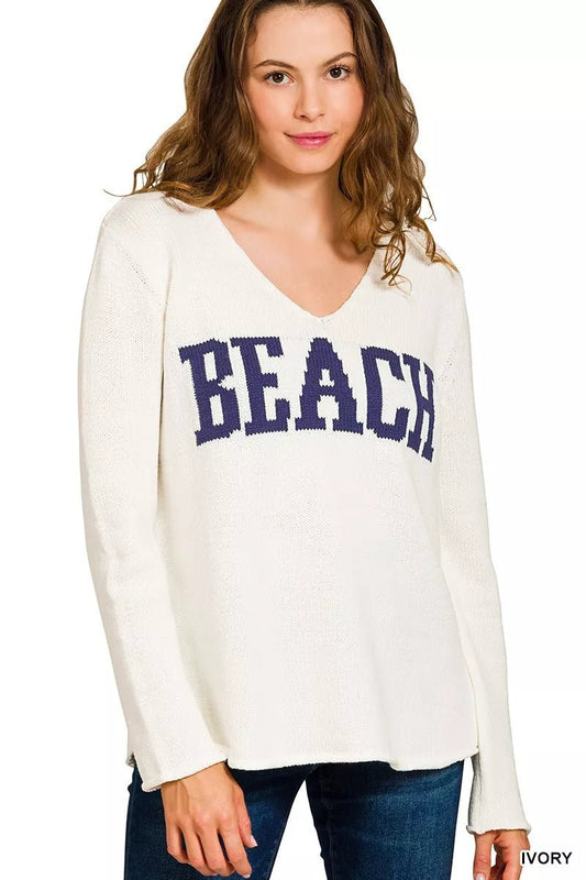 Zenana Beach V Neck Sweater - Bitsy Gypsy Boutique
