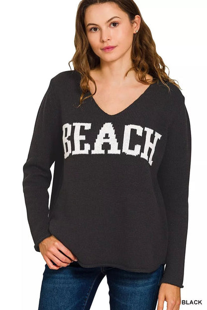 Zenana Beach V Neck Sweater - Bitsy Gypsy Boutique