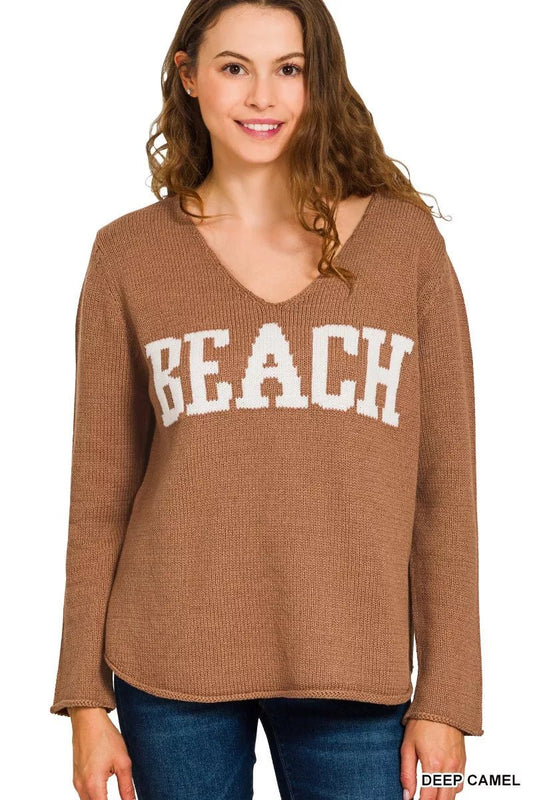 Zenana Beach V Neck Sweater - Bitsy Gypsy Boutique