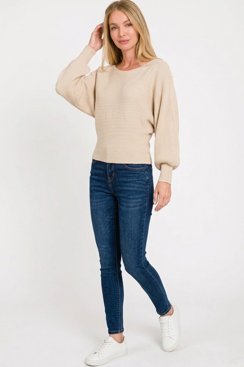 Zenana Boat Neck Balloon Sleeve Sweater - Bitsy Gypsy Boutique