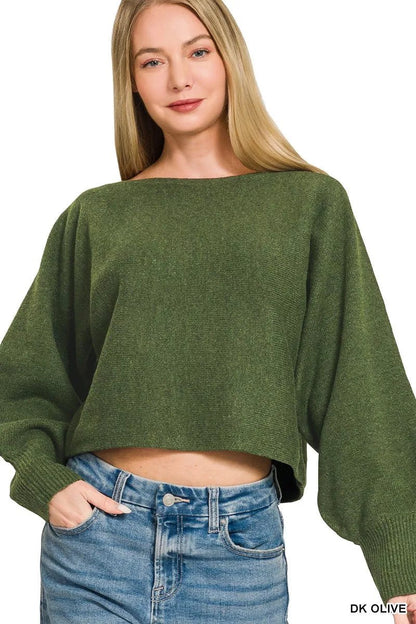 Zenana Boat Neck Balloon Sleeve Sweater - Bitsy Gypsy Boutique