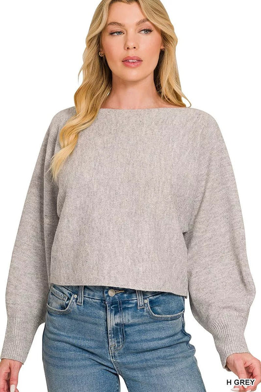 Zenana Boat Neck Balloon Sleeve Sweater - Bitsy Gypsy Boutique